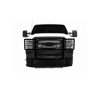 Grille Guard With Set of 5.3".Black Trim Rings LED Flood Lights-Black-F-250/F-350/F-450/F-550 SD|Black Horse Off Road