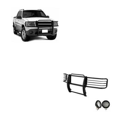 Grille Guard With Set of 5.3".Black Trim Rings LED Flood Lights-Black-Explorer Sport/Explorer Sport Trac|Black Horse Off Road