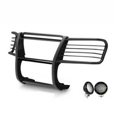 Black Horse Off Road - Grille Guard With Set of 5.3".Black Trim Rings LED Flood Lights-Black-2002-2005 Ford Explorer|Black Horse Off Road - Image 3