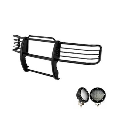 Grille Guard With Set of 5.3".Black Trim Rings LED Flood Lights-Black-Expedition/F-150|Black Horse Off Road