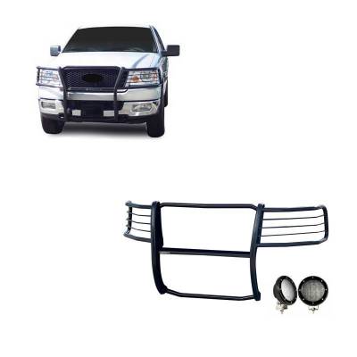 Grille Guard With Set of 5.3".Black Trim Rings LED Flood Lights-Black-2004-2008 Ford F-150|Black Horse Off Road