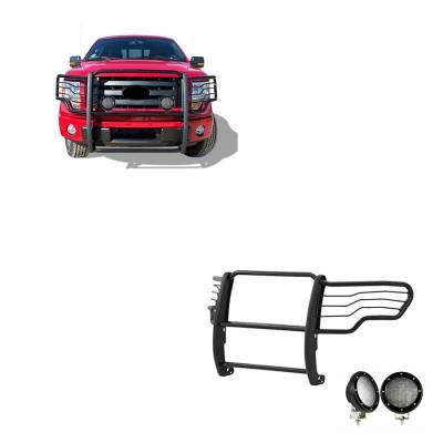 Grille Guard With Set of 5.3".Black Trim Rings LED Flood Lights-Black-2009-2014 Ford F-150|Black Horse Off Road