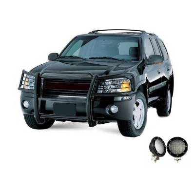 Grille Guard With Set of 5.3".Black Trim Rings LED Flood Lights-Black-Envoy/Envoy XL|Black Horse Off Road