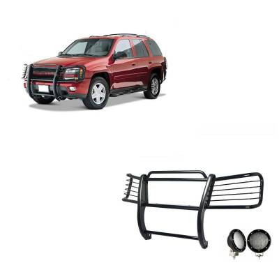 Grille Guard With Set of 5.3".Black Trim Rings LED Flood Lights-Black-Trailblazer/Trailblazer EXT|Black Horse Off Road