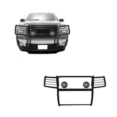 Grille Guard With Set of 5.3".Black Trim Rings LED Flood Lights-Black-2007-2013 GMC Sierra 1500|Black Horse Off Road