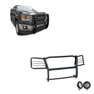 Grille Guard With Set of 5.3".Black Trim Rings LED Flood Lights-Black-Sierra 1500 Limited/Sierra 1500|Black Horse Off Road