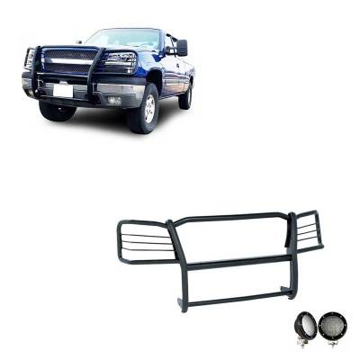 Grille Guard With Set of 5.3".Black Trim Rings LED Flood Lights-Black-Silverado 1500/Silverado 1500 HD Classic|Black Horse Off Road