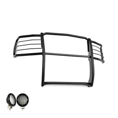 Grille Guard With Set of 5.3".Black Trim Rings LED Flood Lights-Black-2014-2018 Chevrolet Silverado 1500|Black Horse Off Road