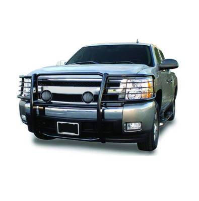 Grille Guard With Set of 5.3".Black Trim Rings LED Flood Lights-Black-Silverado 2500 HD/Silverado 3500 HD|Black Horse Off Road