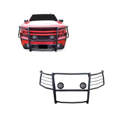 Grille Guard With Set of 5.3".Black Trim Rings LED Flood Lights-Black-Silverado 1500/Silverado 1500 LTD |Black Horse Off Road