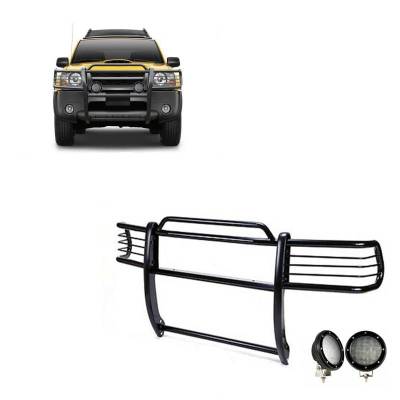 Grille Guard With Set of 5.3".Black Trim Rings LED Flood Lights-Black-Frontier/Xterra|Black Horse Off Road