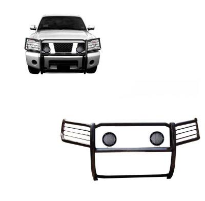 Grille Guard With Set of 5.3".Black Trim Rings LED Flood Lights-Black-Armada/Titan/Titan|Black Horse Off Road