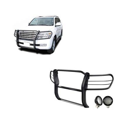 Grille Guard With Set of 5.3".Black Trim Rings LED Flood Lights-Black-1998-2007 Toyota Land Cruiser|Black Horse Off Road