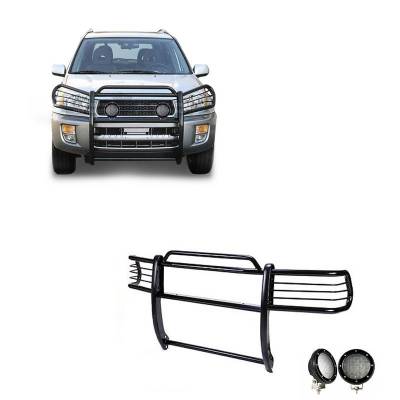 Grille Guard With Set of 5.3".Black Trim Rings LED Flood Lights-Black-2001-2005 Toyota RAV4|Black Horse Off Road