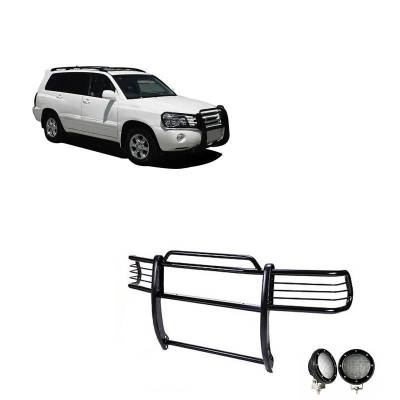 Grille Guard With Set of 5.3".Black Trim Rings LED Flood Lights-Black-2001-2007 Toyota Highlander|Black Horse Off Road