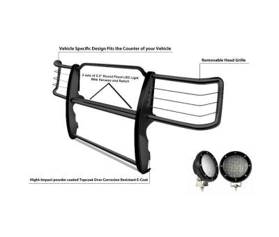 Black Horse Off Road - Grille Guard With Set of 5.3".Black Trim Rings LED Flood Lights-Black-GX470/4Runner|Black Horse Off Road - Image 4