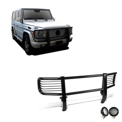 Grille Guard With Set of 5.3".Black Trim Rings LED Flood Lights-Black-G55 AMG/G500|Black Horse Off Road