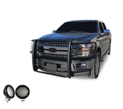 Black Horse Off Road - Grille Guard With Set of 5.3".Black Trim Rings LED Flood Lights-Black-2015-2024 Ford F-150|Black Horse Off Road - Image 5