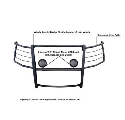 Black Horse Off Road - Grille Guard With Set of 5.3".Black Trim Rings LED Flood Lights-Black-2015-2024 Ford F-150|Black Horse Off Road - Image 9