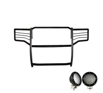 Grille Guard With Set of 5.3".Black Trim Rings LED Flood Lights-Black-Sierra 2500 HD/Sierra 3500 HD|Black Horse Off Road