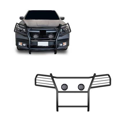 Grille Guard With Set of 5.3".Black Trim Rings LED Flood Lights-Black-2016-2019 Honda Ridgeline|Black Horse Off Road