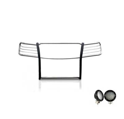 Black Horse Off Road - Grille Guard With Set of 5.3".Black Trim Rings LED Flood Lights-Stainless Steel-Avalanche/Suburban 1500/Tahoe|Black Horse Off Road - Image 4