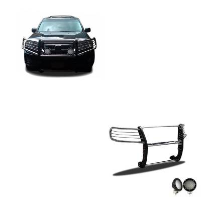 Grille Guard With Set of 5.3".Black Trim Rings LED Flood Lights-Stainless Steel-2016-2020 Honda Pilot|Black Horse Off Road