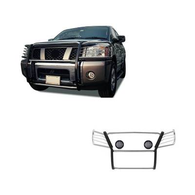 Grille Guard With Set of 5.3".Black Trim Rings LED Flood Lights-Stainless Steel-Armada/Titan/Titan|Black Horse Off Road