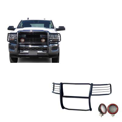 Grille Guard With Set of 5.3" Red Trim Rings LED Flood Lights-Black-2500/3500|Black Horse Off Road