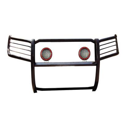 Grille Guard With Set of 5.3" Red Trim Rings LED Flood Lights-Black-2020-2024 Kia Telluride|Black Horse Off Road