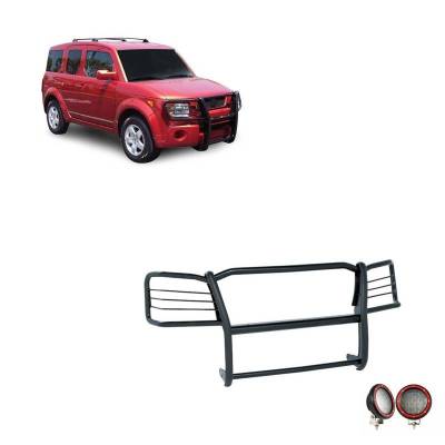 Grille Guard With Set of 5.3" Red Trim Rings LED Flood Lights-Black-2003-2008 Honda Element|Black Horse Off Road