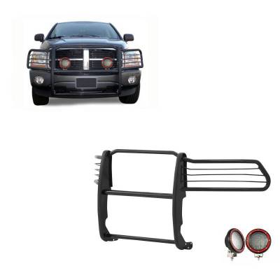 Grille Guard With Set of 5.3" Red Trim Rings LED Flood Lights-Black-Ram 1500/Ram 2500/Ram 3500|Black Horse Off Road