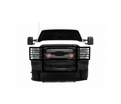 Grille Guard With Set of 5.3" Red Trim Rings LED Flood Lights-Black-F-250/F-350/F-450/F-550 SD|Black Horse Off Road