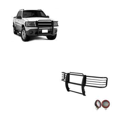 Grille Guard With Set of 5.3" Red Trim Rings LED Flood Lights-Black-Explorer Sport/Explorer Sport Trac|Black Horse Off Road