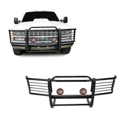 Grille Guard With Set of 5.3" Red Trim Rings LED Flood Lights-Black-K5 Blazer/Silverado/Suburban 1500/Tahoe/S15 Jimmy/Sierra 1500/Yukon|Black Horse Off Road