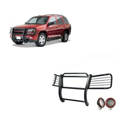 Grille Guard With Set of 5.3" Red Trim Rings LED Flood Lights-Black-Trailblazer/Trailblazer EXT|Black Horse Off Road