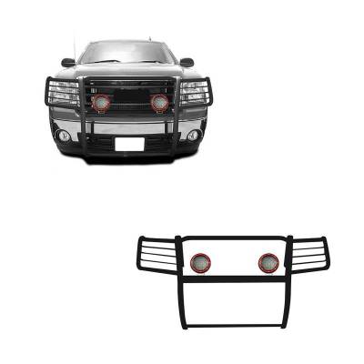 Grille Guard With Set of 5.3" Red Trim Rings LED Flood Lights-Black-2007-2013 GMC Sierra 1500|Black Horse Off Road