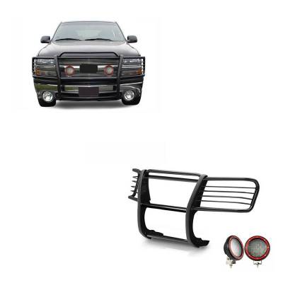 Grille Guard With Set of 5.3" Red Trim Rings LED Flood Lights-Black-Silverado 1500/Suburban 1500/Tahoe/Yukon/Yukon XL 1500|Black Horse Off Road