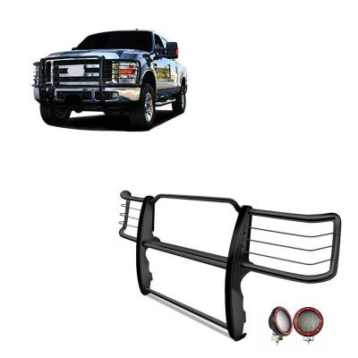 Grille Guard With Set of 5.3" Red Trim Rings LED Flood Lights-Black-Silverado 2500 HD/Silverado 3500 HD|Black Horse Off Road