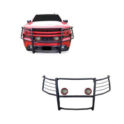 Grille Guard With Set of 5.3" Red Trim Rings LED Flood Lights-Black-Silverado 1500/Silverado 1500 LTD |Black Horse Off Road