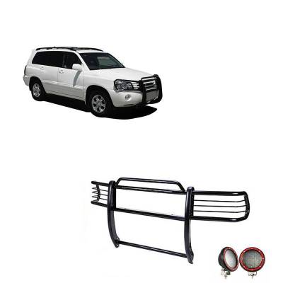 Grille Guard With Set of 5.3" Red Trim Rings LED Flood Lights-Black-2001-2007 Toyota Highlander|Black Horse Off Road