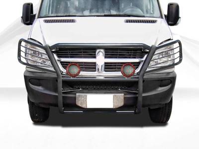 Grille Guard With Set of 5.3" Red Trim Rings LED Flood Lights-Black-Dodge,Mercedes and Freightliner Sprinter|Black Horse Off Road