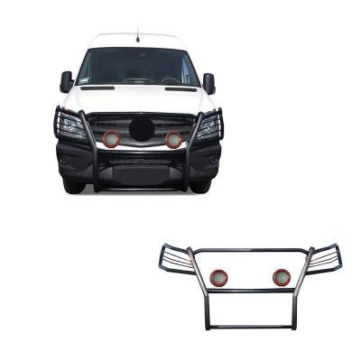 Grille Guard With Set of 5.3" Red Trim Rings LED Flood Lights-Black-Dodge,Mercedes and Freightliner Sprinter|Black Horse Off Road