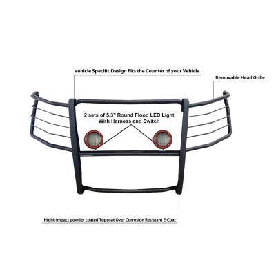 Black Horse Off Road - Grille Guard With Set of 5.3" Red Trim Rings LED Flood Lights-Black-2015-2024 Ford F-150|Black Horse Off Road - Image 9