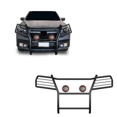 Grille Guard With Set of 5.3" Red Trim Rings LED Flood Lights-Black-2016-2019 Honda Ridgeline|Black Horse Off Road