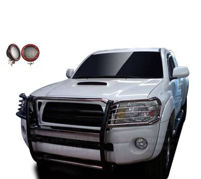 Black Horse Off Road - Grille Guard With Set of 5.3" Red Trim Rings LED Flood Lights-Stainless Steel-2005-2015 Toyota Tacoma|Black Horse Off Road - Image 2