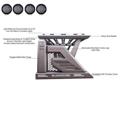 Black Horse Off Road - ARMOUR II Roll Bar Ladder Rack W/Basket With 2 Set of 5.3&quot;.Black Trim Rings LED Flood Lights-Black-2005-2024 Toyota Tacoma|Black Horse Off Road - Image 4