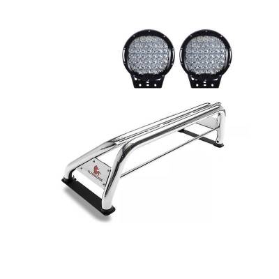 CLASSIC Roll Bar With Set of 9" Black Round LED Light-Stainless Steel-Ram 1500/1500|Black Horse Off Road