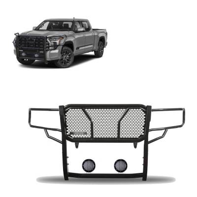 RUGGED Heavy Duty Grille Guard With Set of 5.3".Black Trim Rings LED Flood Lights-Black-2022-2024 Toyota Tundra|Black Horse Off Road