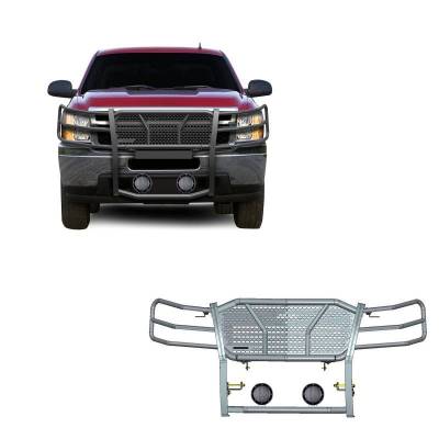 RUGGED Heavy Duty Grille Guard With Set of 5.3".Black Trim Rings LED Flood Lights-Black-2007-2013 Chevrolet Silverado 1500|Black Horse Off Road